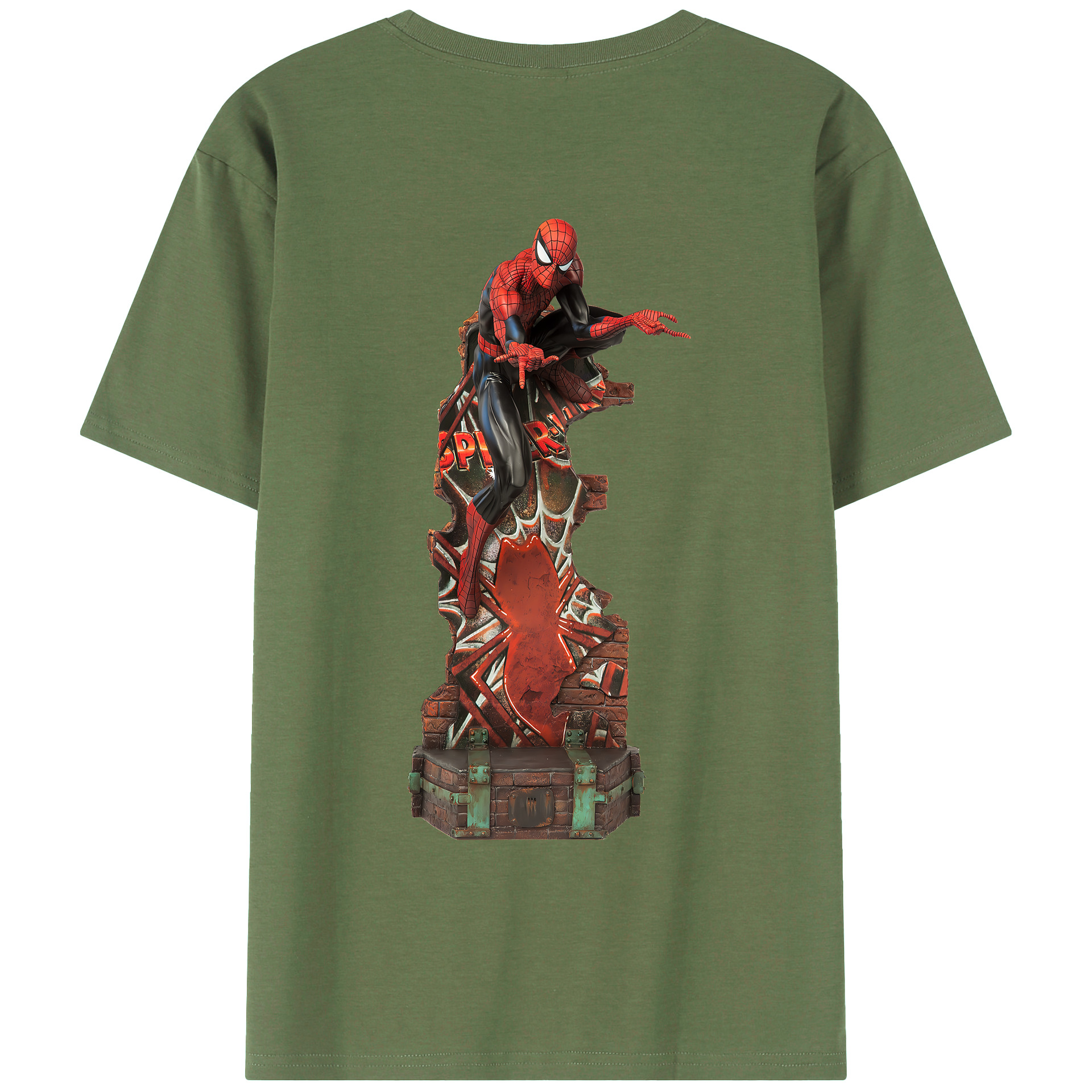 （画像用） Spider Man スパイダーマン 綿100％ メンズ半袖Tシャツ（バックプリント） 通気性